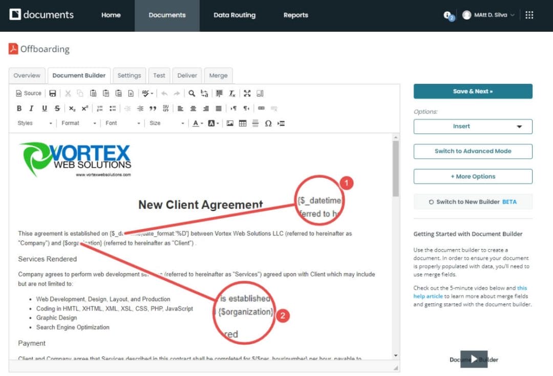Formstack creating template document